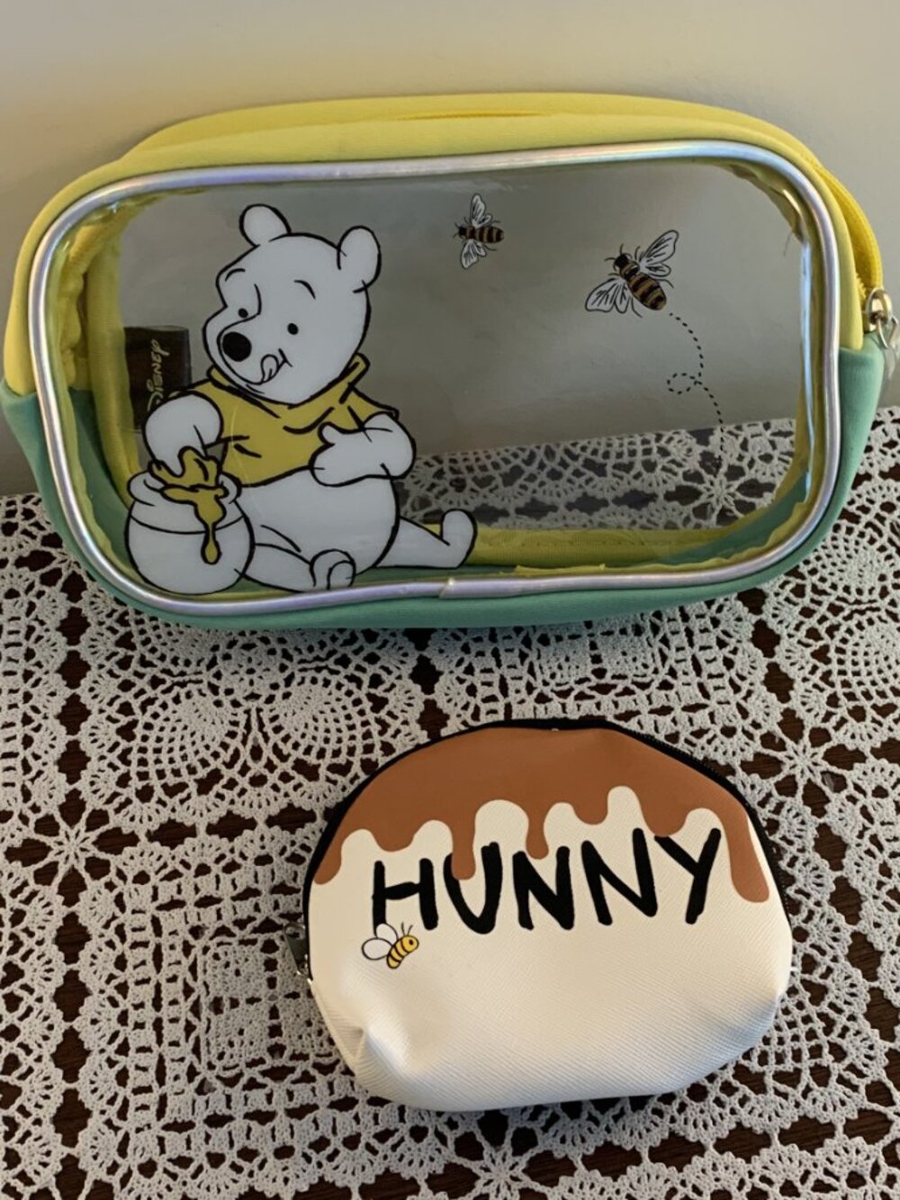 Disney Winnie The Pooh Zippered Clear Plastic Cosmetic Case Honey Coin Purse